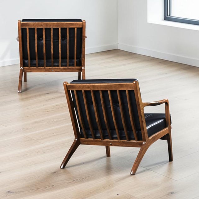 Black Pair of Otto Gerdau Italian 1950s Lounge Chairs in New Black Leather For Sale - Image 8 of 18