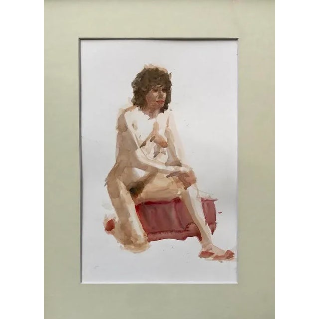 Original Vintage Watercolor Seated Female Nude by Harry Barton. From the estate of the artist with estate stamp signature...