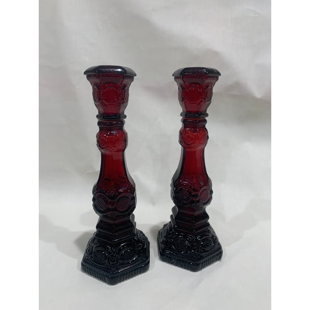 Vintage Avon Cape Cod Ruby Red Perfume Bottles/Candle Holders a Pair