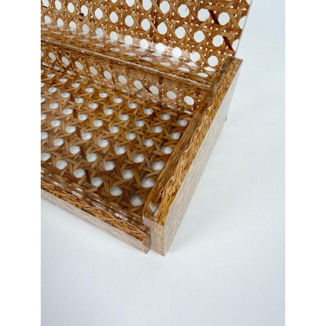 Mid-Century Rectangular Box in Acrylic Glass and Cane Webbing in the style of Dior Home, 1970s For Sale - Image 15 of 18