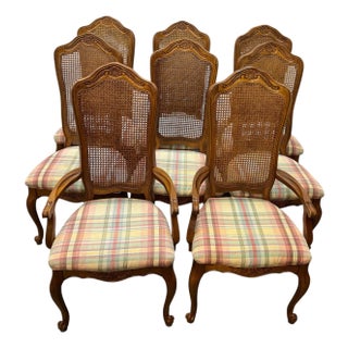 Vintage Hibriten by Bernhardt French Provincial Style Oak & Cane Back Dining Chairs - Set of 8 For Sale