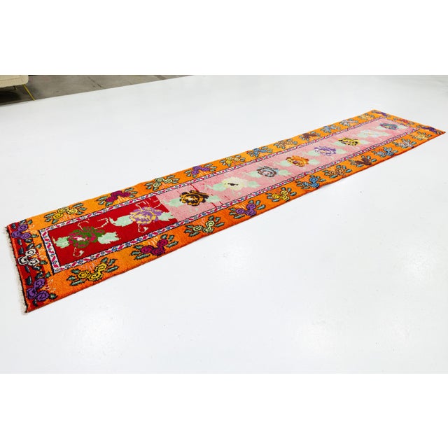 Turkish 3 X 13 Handmade Vintage Turkish Wool Runner With Vibrant Floral Motifs For Sale - Image 3 of 10