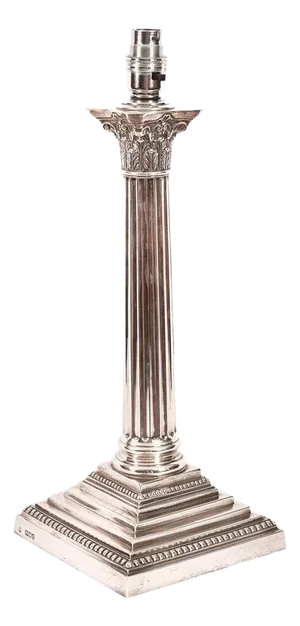Antique Silver Corinthian Column Table Lamp, 1899