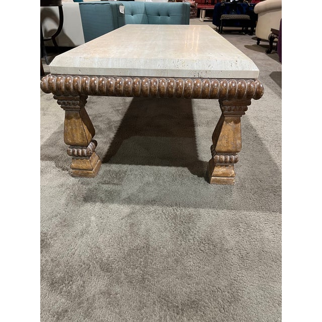 Contemporary Kreiss Travertine Top Coffee Table For Sale - Image 3 of 5