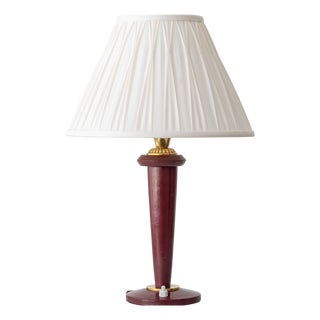 Vintage French Burgundy Leather Table Lamp from Maison Lancel, 1940s For Sale