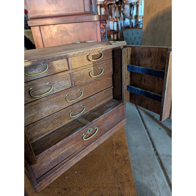 Vintage Chinoiserie Phoenix Jewelry Box | Ornate Brass Hardware, Double Doors & Multi-Drawer Interior For Sale In Washington DC - Image 6 of 17