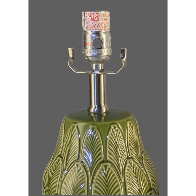 Pair of Ceramic Table Lamps Banana Leaf Pattern Tropical Green Color ...