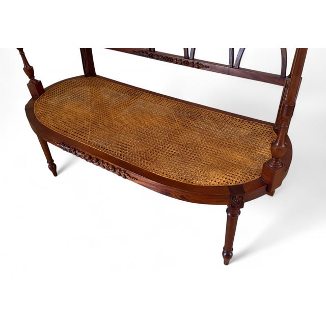 Vintage Regency Carved Wood & Cane Seat Bench For Sale In Miami - Image 6 of 12