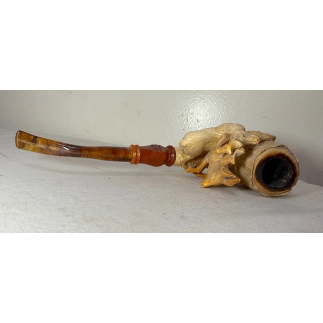 Huge Antique 1894 Hand Carved Buck Deer Figural Meerschaum Smoking Pipe Amber For Sale - Image 14 of 18