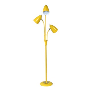 3 Head Adjustable Gerald Thurston Style Mid-Century Modern Yellow Floor Lamp For Sale