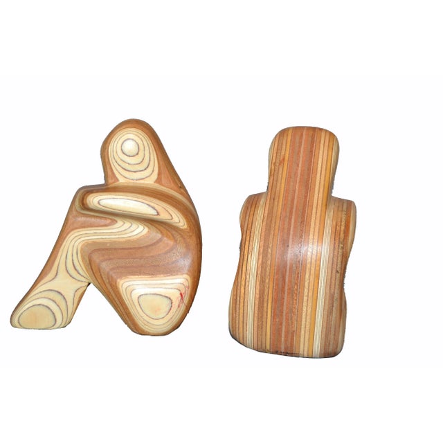 80's Hand-Crafted Zebra Wood Sitting People Bookends Signed by Artist For Sale - Image 4 of 11