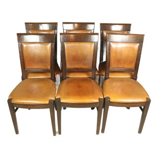 Mid 20th Century French Leather Dining Chairs, Set of 6 For Sale