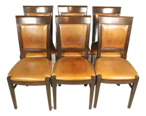 Mid 20th Century French Leather Dining Chairs, Set of 6