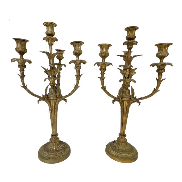 19Th Century French Dorè Bronze 4-Arm Candelabra- a Pair For Sale