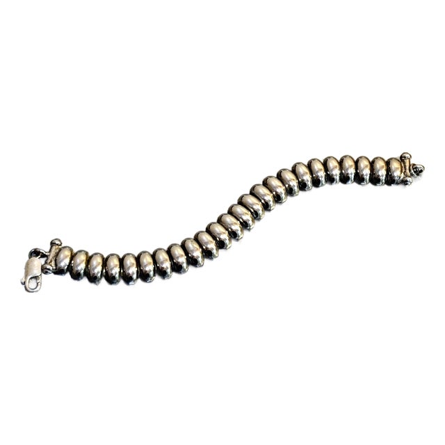 1970s Chunky Silver Tone Snake Link Bracelet For Sale