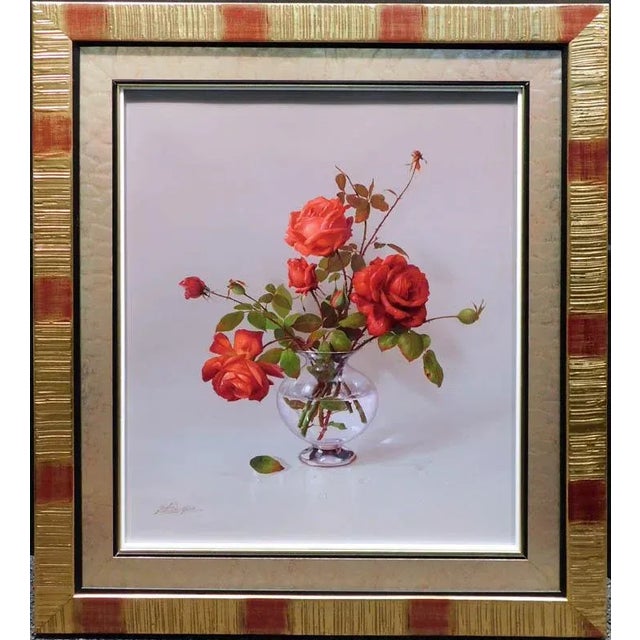 2010s Martin Yeon "Christmas Bouquet" Red Rose Original Oil Painting on Canvas Hand Signed For Sale - Image 5 of 5