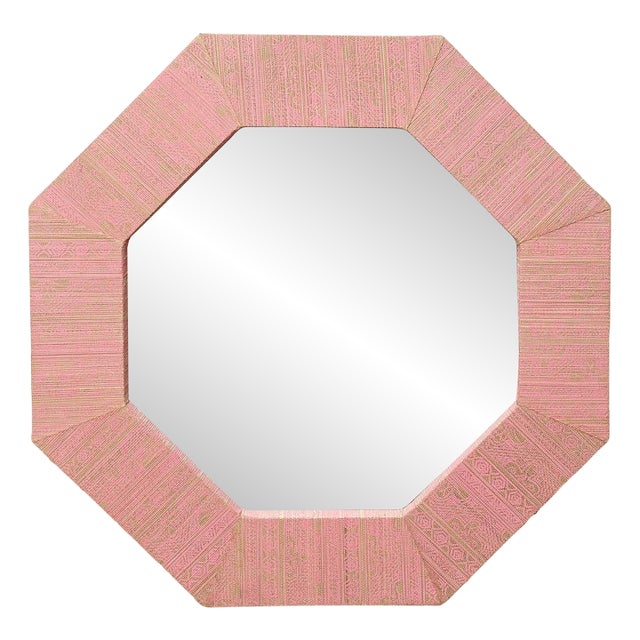 Vintage Postmodern Octagonal Mirror With Pink Textile Frame For Sale