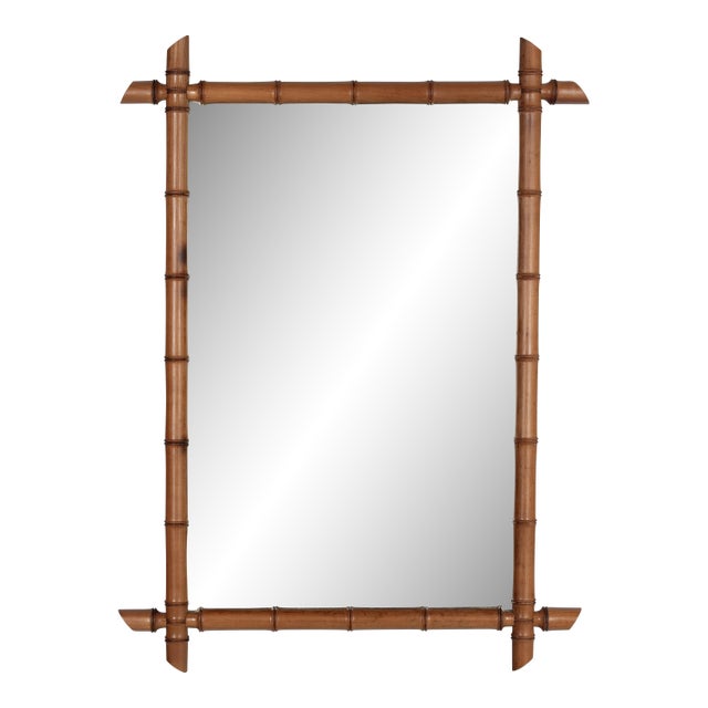 French Faux Bamboo Cherry Wood Mirror 27.5" X 37.5" For Sale