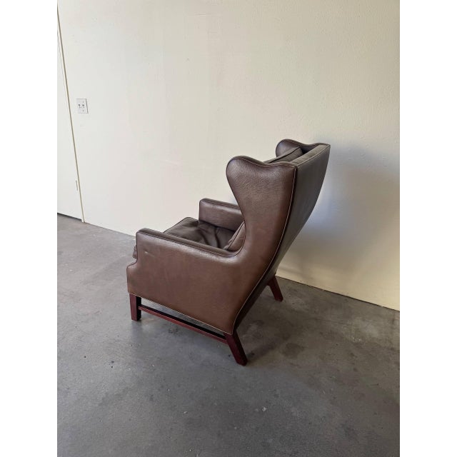 Animal Skin Mid Century Danish Leather Wingback Lounge Chair in the Style of Børge Mogensen 1960s For Sale - Image 7 of 10