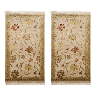 Handmade Wool and Silk Jaipur Carpets, 1980s, Set of 2 For Sale