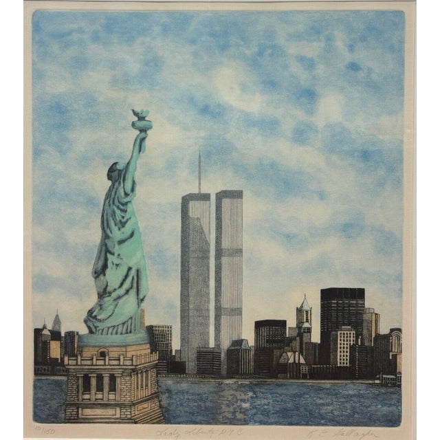 Katherine E Gallagher 'lady Liberty Nyc' Statue & Twin Towers New York Aquatint For Sale In Boston - Image 6 of 12