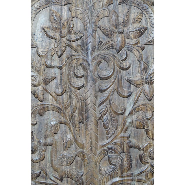 1920s Hand-Carved Tree of Life Barn Door With Deer – Vintage Reclaimed Wood Wellness Wall Art Panel 84x36 For Sale - Image 5 of 6