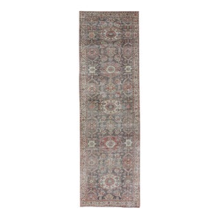 Antique Persian Sultanabad Gallery With Floral Design in Lt. Blue, Gray & Red For Sale