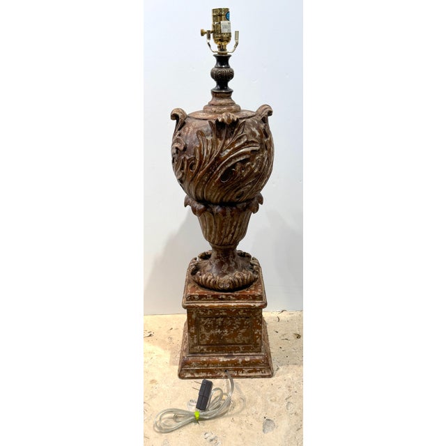 Mid 20th Century Pair of Italian Baroque Style Carved & Polychromed Wood Urns, Now as Lamps For Sale - Image 5 of 18
