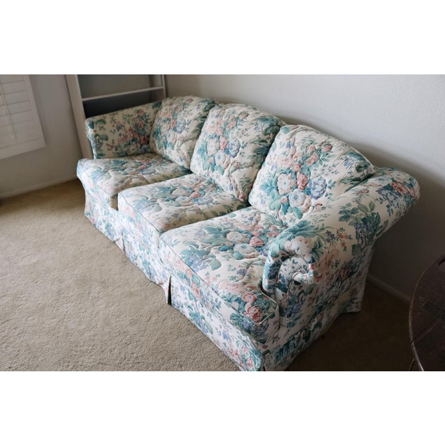 Broyhill Rare Vintage Floral Couch With Trapunto Embroidery From 1990s For Sale - Image 4 of 16