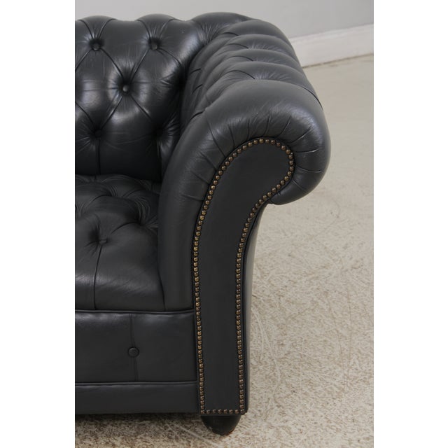 Blue Leather Chesterfield English Style Loveseat For Sale - Image 14 of 18