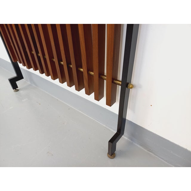 Mid-Century Italian Hall Cabinet in Teak and Metal with Mirror, Shelves and Drawer, 1950s-1960s For Sale - Image 4 of 16