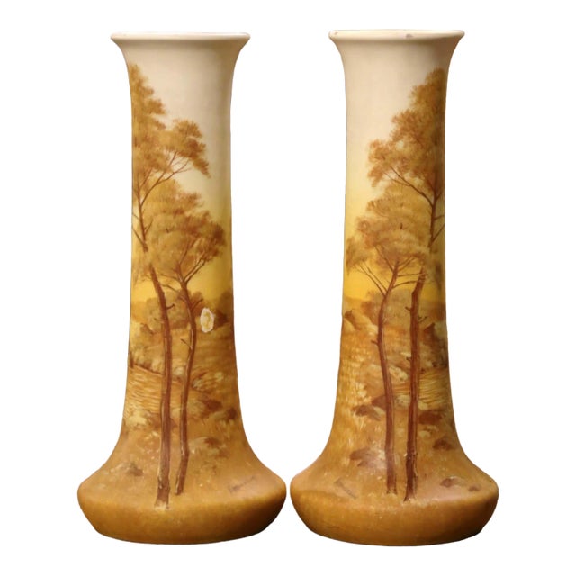 Pair of 19th Century French Vallauris Enamel Vases Signed Delphin Massier For Sale