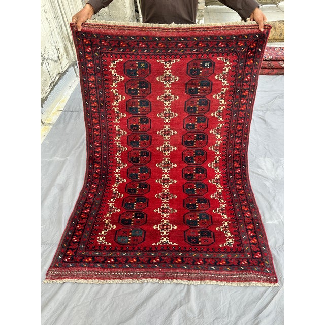 1990s Red Turkmen Tribal Bukhara Hand-Knotted Wool Rug - 5'2" X 3'8" For Sale - Image 5 of 13