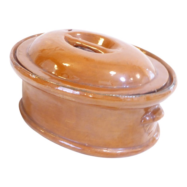 Antique French Rust Colored Earthenware Casserole Dish For Sale