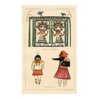 Early 1900s, Hopi Indian Kachina Print, Corn Maidens, Original Antique Native American Lithograph For Sale
