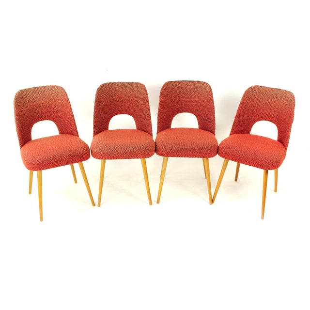 Beautiful set of original 1960s dining chairs produced by TON and designed by Oswald Haerdtl. The chairs retain their...