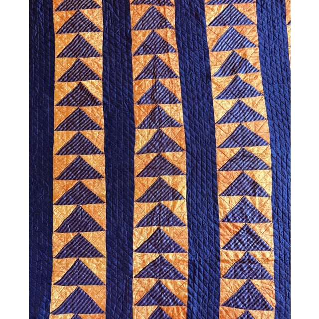 Early 20th Century Antique American Flying Geese Patterned Satin Quilt with Skirts For Sale - Image 5 of 12