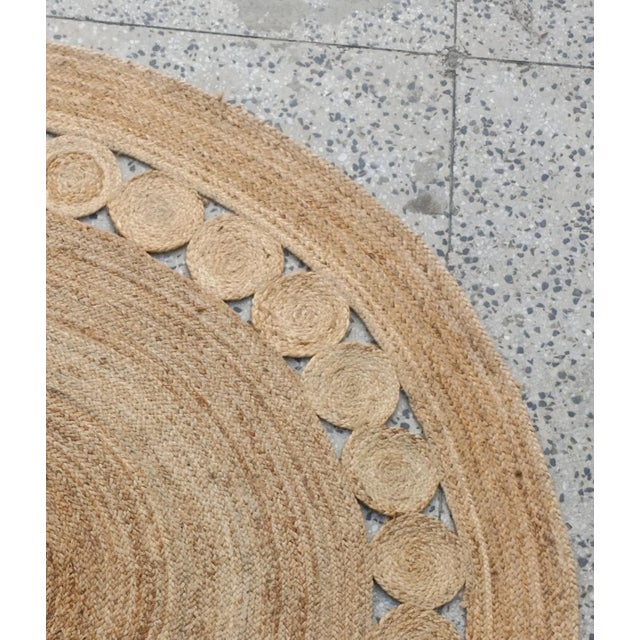 Not Yet Made - Made To Order Handwoven Natural Jute Round Rug With Double Border & Cutwork Detail For Sale - Image 5 of 9