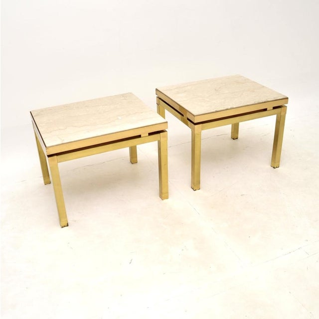 Mid-Century Modern Vintage Italian Brass and Marble Side Tables, 1970s, Set of 2 For Sale - Image 3 of 8