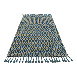 Moroccan Rug 5' X 7'11'' Blue Ivory Wool Contemporary Hand-Knotted Carpet