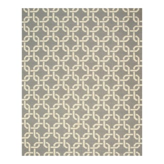 8x10 Sloane Cozy Grey Chain-Link Trellis Modern Flatweave Wool Carpet Rug For Sale