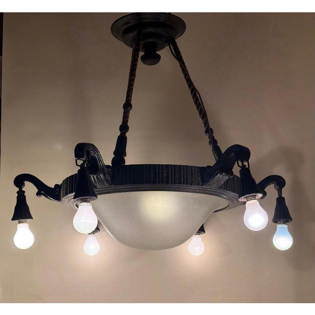 Art Deco Frosted Milk Glass Chandelier, Germany, 1930s For Sale - Image 13 of 15