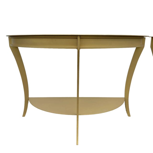 Mid-Century Modern Vintage Mastercraft Style Demilune Console Tables in Gold Brass Coated Steel - A Pair For Sale - Image 3 of 12