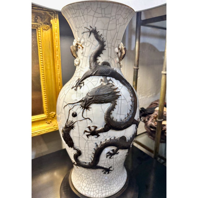 Pair Chinese Porcelain Dragon Vases Fitted as Lamps For Sale - Image 11 of 14