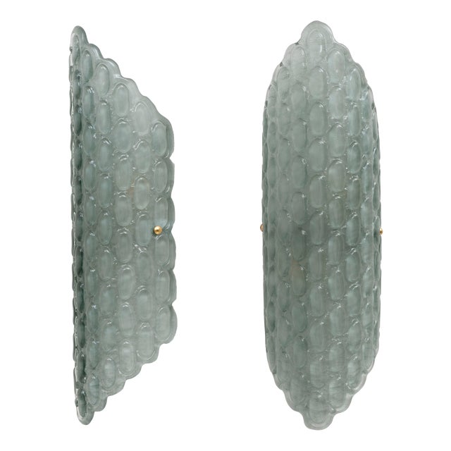 Aqua Green Murano Glass Wall Sconces with Textured Relief, 2000s, Set of 2 For Sale