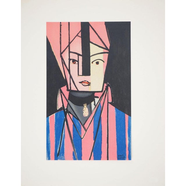 Modern Henri Matisse, White and Pink Cubist Portrait, Lithograph For Sale - Image 3 of 6