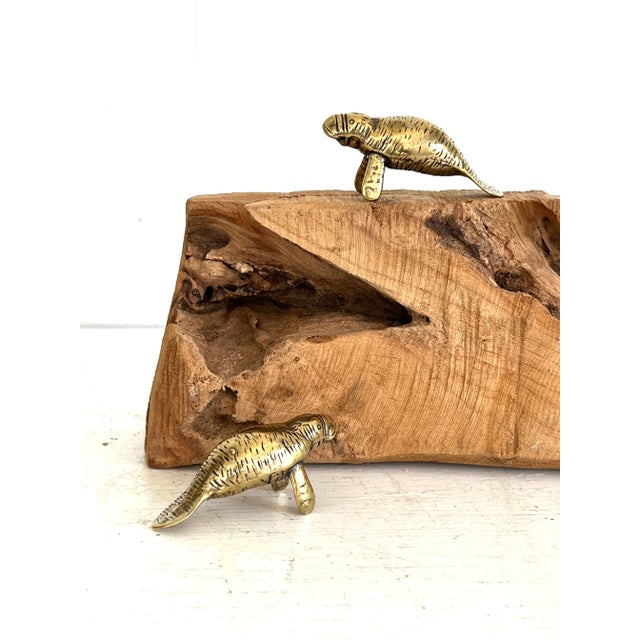 Coastal Miniature Pair of Vintage Brass Manatee Figurines For Sale - Image 3 of 9