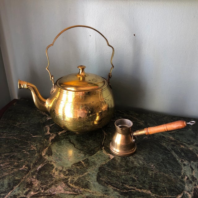 Antique Brass Tea Pot and Creamer 2 Piece Set Chairish