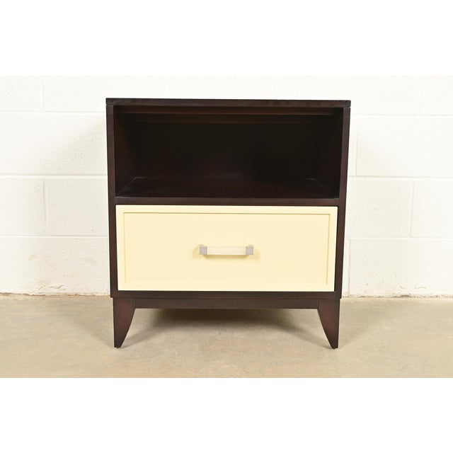Kindel Furniture Modern Hollywood Regency Mahogany and Cream Lacquered Nightstand For Sale - Image 11 of 11