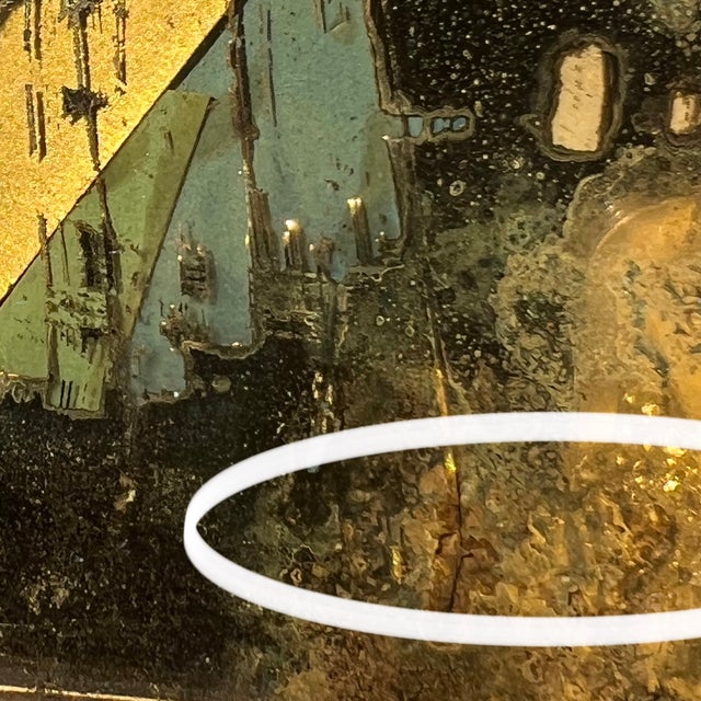 Vintage Brutalist Reverse Glass Mirror Art Signed Mixed Media MCM Jere Style 25" For Sale - Image 15 of 17